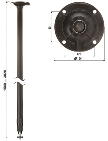 ТЕЛЕСКОПИЧЕСКОЕ ПОТОЛОЧНОЕ КРЕПЛЕНИЕ ДЛЯ КАМЕРЫ BR-150X300-B