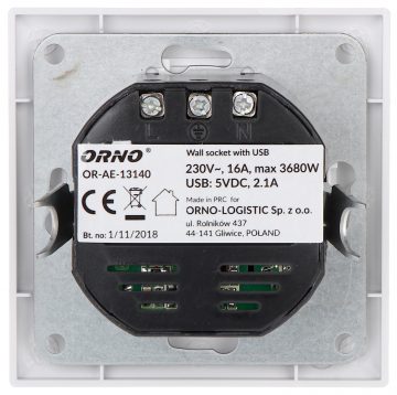 ATSEVIŠĶA KONTAKTLIGZDA AR USB ADAPTERI OR-AE-13140 230 V 16 A ORNO
