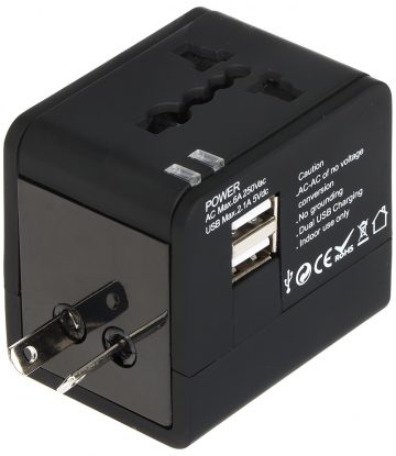 UNIVERSĀLAIS TĪKLA ADAPTERIS AR USB BAROŠANAS ADAPTERI ASP-100/230V+USB