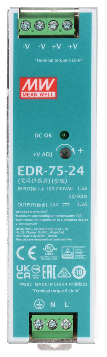 SLĒGIERĪCES ADAPTERIS TĪKLA BAROŠANAS BLOKS EDR-75-24 MEAN WELL