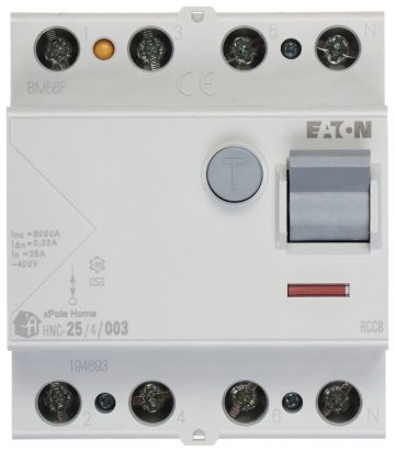 PALIEKOŠĀS STRĀVAS ĶĒDES PĀRTRAUCĒJS HNC-25/4/003 TRĪSFĀŽU, TIPS AC 30&nbsp;mA 25&nbsp;A EATON