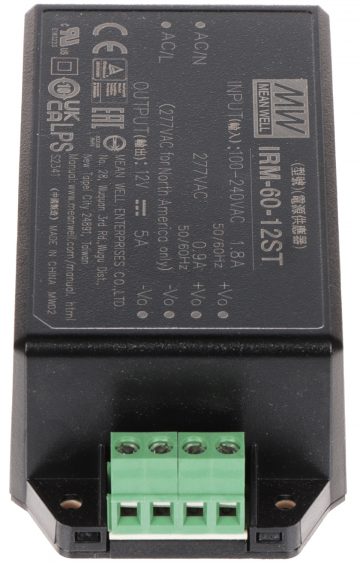 SLĒGIERĪCES ADAPTERIS TĪKLA BAROŠANAS BLOKS IRM-60-12ST MEAN WELL