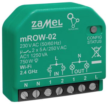 VIEDAIS PĀRSLĒGŠANAS SLĒDZIS M/ROW-02 Wi-Fi SUPLA 230 V AC ZAMEL