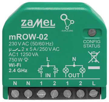 VIEDAIS PĀRSLĒGŠANAS SLĒDZIS M/ROW-02 Wi-Fi SUPLA 230 V AC ZAMEL