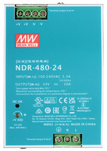 ПЕРЕКЛЮЧАТЕЛЬ АДАПТЕР СЕТЕВОЙ БЛОК ПИТАНИЯ NDR-480-24 MEAN WELL