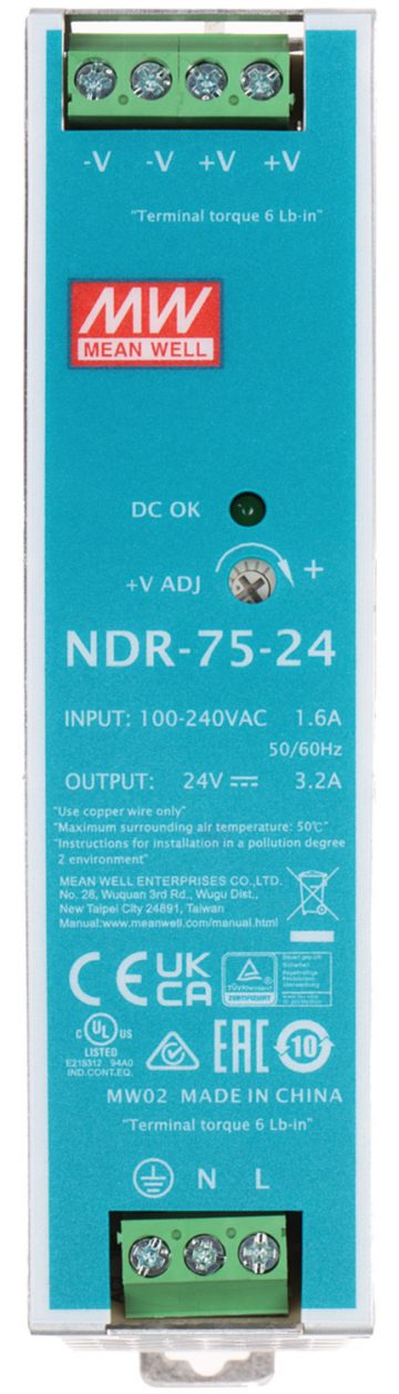 SLĒGIERĪCES ADAPTERIS TĪKLA BAROŠANAS BLOKS NDR-75-24 MEAN WELL