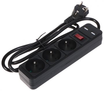 MAITINIMO PASKIRSTYMO ĮRENGINIAI PR-1,5M-3G-SW/USB/B (3 LIZDAI + 2 USB) 1,3 m
