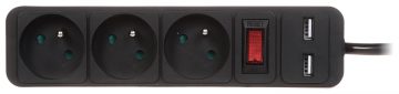MAITINIMO PASKIRSTYMO ĮRENGINIAI PR-1,5M-3G-SW/USB/B (3 LIZDAI + 2 USB) 1,3 m