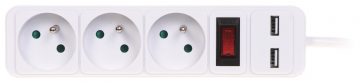 MAITINIMO PASKIRSTYMO ĮRENGINIAI PR-1,5M-3G-SW/USB/W (3 LIZDAI + 2 USB) 1,3 m