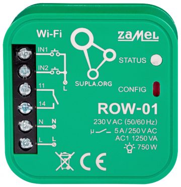 VIEDAIS PĀRSLĒGŠANAS SLĒDZIS ROW-01 Wi-Fi 230 V AC ZAMEL