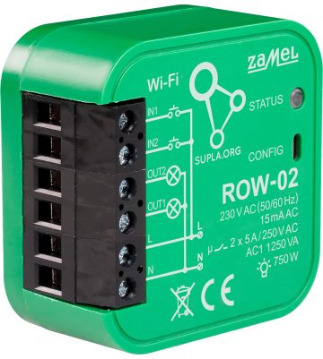 VIEDAIS PĀRSLĒGŠANAS SLĒDZIS ROW-02 Wi-Fi SUPLA 230 V AC ZAMELVIEDAIS PĀRSLĒGŠANAS SLĒDZIS ROW-02 Wi-Fi SUPLA 230 V AC ZAMEL