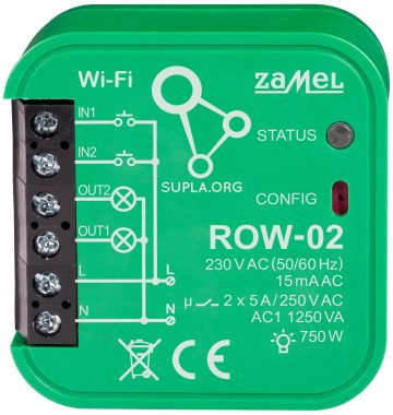 SMART SWITCH ROW-02 Wi-Fi SUPLA 230V AC ZAMEL SMART SWITCH ROW-02 Wi-Fi SUPLA 230V AC ZAMEL