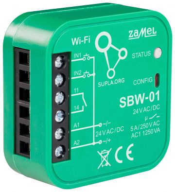 VIEDAIS VĀRTU UN DURVJU KONTROLIERIS SBW-01 Wi-Fi, SUPLA 24 V AC/DC ZAMEL VIEDAIS VĀRTU UN DURVJU KONTROLIERIS SBW-01 Wi-Fi, SUPLA 24 V AC/DC ZAMEL