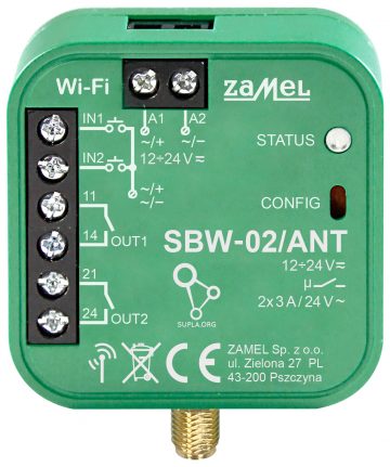 VIEDAIS VĀRTU UN DURVJU KONTROLIERIS SBW-02/ANT Wi-Fi, 12 ... 24 V AC/DC ZAMEL