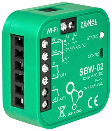 NUTIVÄRAVA JA UKSE KONTROLLER SBW-02 Wi-Fi, SUPLA 12 ... 24 V AC/DC ZAMEL