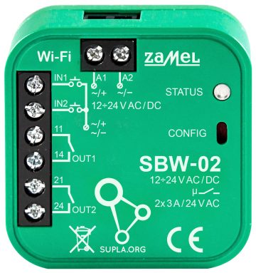NUTIVÄRAVA JA UKSE KONTROLLER SBW-02 Wi-Fi, SUPLA 12 ... 24 V AC/DC ZAMEL