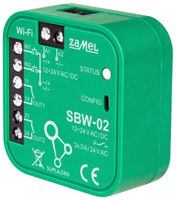 NUTIVÄRAVA JA UKSE KONTROLLER SBW-02 Wi-Fi, SUPLA 12 ... 24 V AC/DC ZAMEL