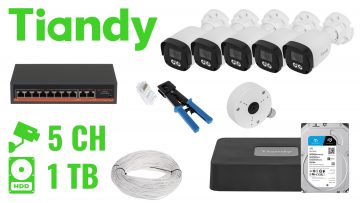 MONITORINGA KOMPLEKTS TIANDY-NVR05-5IPCB 5 KAMERAS + DVR TIANDY