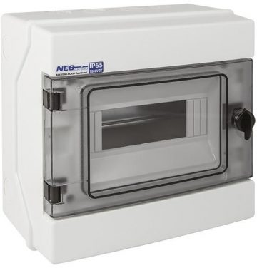 Modulaarne hermeetiline lülitusseade (500 V AC, 1000 V DC) 1x8 Pinnapealne (N+PE) IP65 RH-8 Modulaarne hermeetiline lülitusseade (500 V AC, 1000 V DC) 1x8 Pinnakinnitusega (N+PE) IP65 RH-8