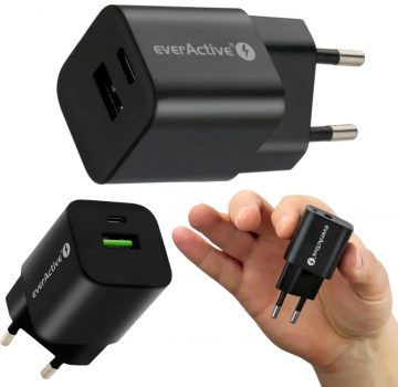 everActive GaN SC-390QB 30W 1xUSB-C 1xUSB-A PD PPS tīkla lādētājseverActive GaN SC-390QB 30W 1xUSB-C 1xUSB-A PD PPS tīkla lādētājs