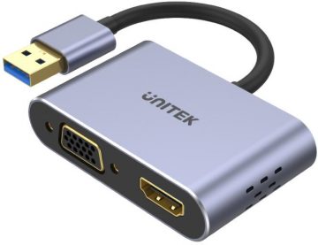 Адаптер Unitek V1304A USB-A на HDMI и VGA, FullHD Адаптер Unitek V1304A USB-A на HDMI и VGA, FullHD