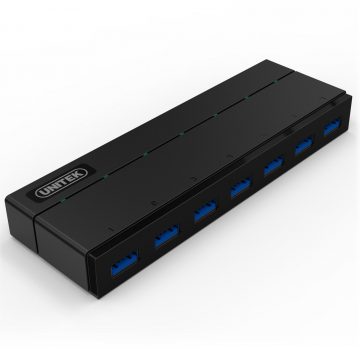 Unitek adapteris Y-3184 HUB 7xUSB 3.0 ar barošanas bloku un BC 1.2Unitek adapteris Y-3184 HUB 7xUSB 3.0 ar barošanas bloku un BC 1.2