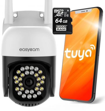 EasyCam āra WiFi LED 25m Tuya 4MP IP kamera EC-4PT12L+ 64GB Goodram atmiņas karte