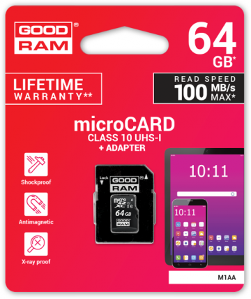 GOODRAM UHS-I 64GB microSD atmiņas karteGOODRAM UHS-I 64GB microSD atmiņas karte