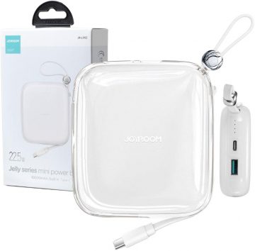 Joyroom Jelly Series JR-L002 10000mAh 22,5W PD QC powerbank ar kabeli 1x USB-A 1x USB-C, balts