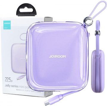 Joyroom Jelly Series JR-L002 10000mAh 22,5W PD QC powerbank ar kabeli 1x USB-A 1x USB-C violeta krāsā