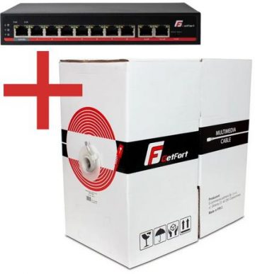 GETFORT Gigabit PoE 8 + CAT.5E U/UTP 305 m komplekts