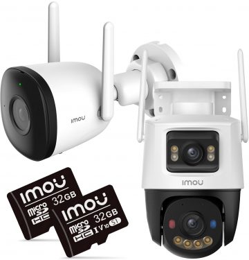 IMOU BULLET 2C 4MP un Cruiser Dual 10MP IP kameru komplekts ar 32GB atmiņas kartēm