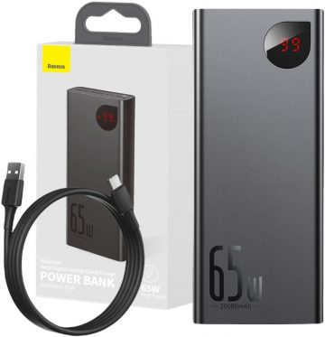 Внешний аккумулятор Baseus Adaman Digital Display PPIMDA-D01 20000 мАч 65 Вт PD QC 3.0 2x USB-A 1x USB-C + кабель