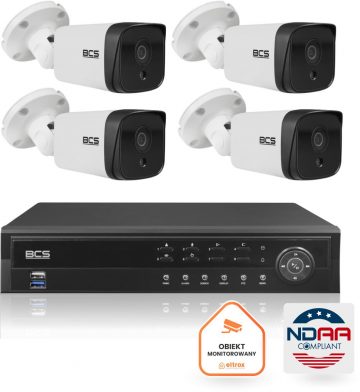 BCS Ultra IP novērošanas komplekts 4x kamera BCS-U-TIP35FSR3 DVR 6TB Ultra NDAA prasībām atbilstošs disks