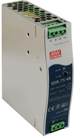 KOMUTĀCIJAS REŽĪMA BAROŠANAS AVOTS DIN RAIL MEAN WELL SDR-75-48 48V/75W/1.6A