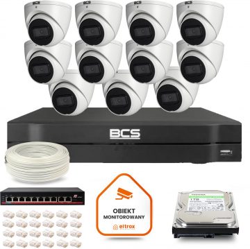 BCS Line IP novērošanas komplekts 11x kamera BCS-L-EIP14FSR3-AI1 DVR ar 1TB cieto disku