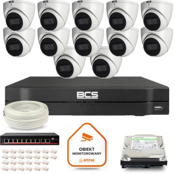 BCS Line IP novērošanas komplekts 12x kamera BCS-L-EIP14FSR3-AI1 DVR ar 1TB cieto disku