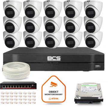 BCS Line IP novērošanas komplekts 15x kamera BCS-L-EIP14FSR3-AI1 DVR ar 1TB cieto disku
