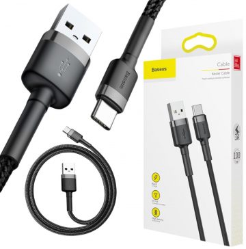 USB-A / USB-C kabelis Baseus Cafule CATKLF-BG1 100cm 3A QC 3.0 BLACK/GREY IN Nylon apvalkā