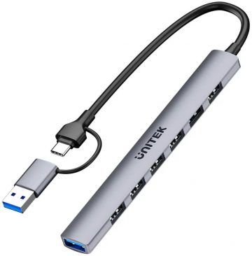 Unitek USB-A/C 7in1 centrmezgls ar adapteriUnitek USB-A/C 7in1 centrmezgls ar adapteri