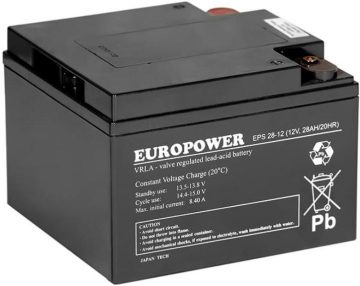AGM baterija EUROPOWER EPS serija 12V 28Ah (tarnavimo laikas 8-12 metų)