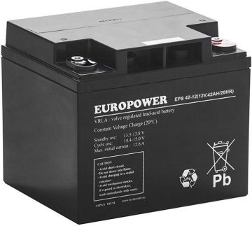AGM baterija EUROPOWER EPS serija 12V 42Ah (tarnavimo laikas 8-12 metų)
