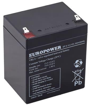 EUROPOWER EP seeria 12V 5Ah T1 AGM aku (6-9 aastat kasutusiga)