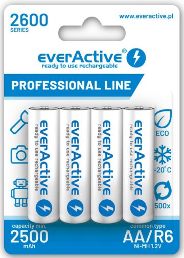 Аккумуляторные батареи AA/R6 Ni-MH everActive 2600mAh Professional Line (4 шт.). Аккумуляторные батареи AA/R6 Ni-MH everActive 2600mAh Professional Line (4 шт.).