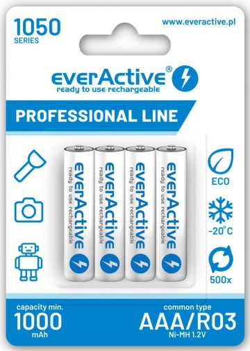 Аккумуляторные батареи AAA / R03 Ni-MH everActive 1050 мАч (4 шт.)Аккумуляторные батареи AAA / R03 Ni-MH everActive 1050 мАч (4 шт.)