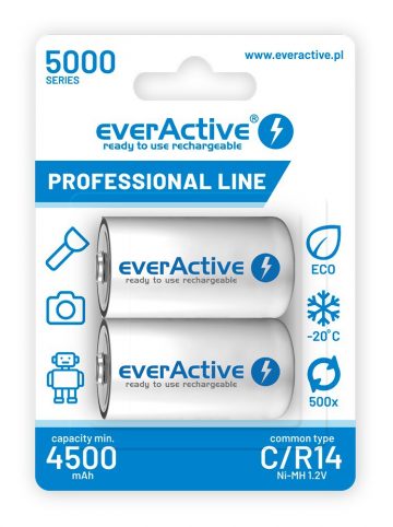Аккумуляторы профессиональной линейки C/R14 everActive Ni-MH 5000 мАч (упаковка из 2 шт.)