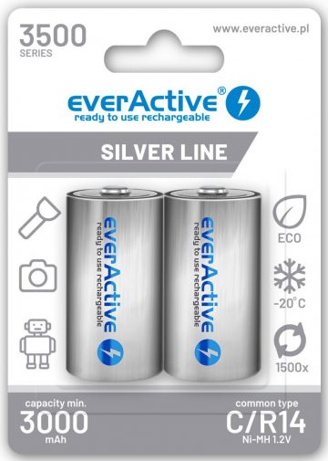 C / R14 Ni-MH uzlādējamas baterijas everActive 3500 mAh Silver Line (kaste 2 gab.)C / R14 Ni-MH uzlādējamas baterijas everActive 3500 mAh Silver Line (kaste 2 gab.)