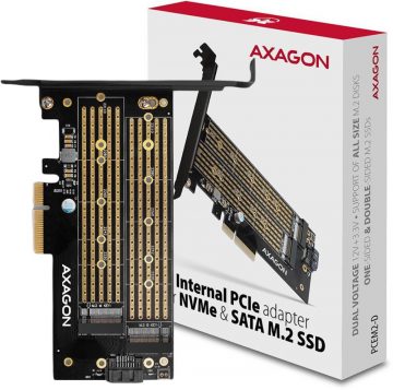 Axagon PCEM2-D PCIe NVME + SATA M.2 adapterisAxagon PCEM2-D PCIe NVME + SATA M.2 adapteris