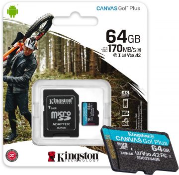 Kingston Canvas Go Plus microSDXC C10 UHS-I 64GB atmiņas karteKingston Canvas Go Plus microSDXC C10 UHS-I 64GB atmiņas karte