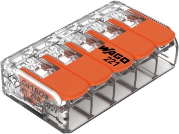 Universāls ātrsavienojums LINE/DRUT 5x 0,2-4mm2 WAGO 221-415 (iepakojumā 25 gab.)